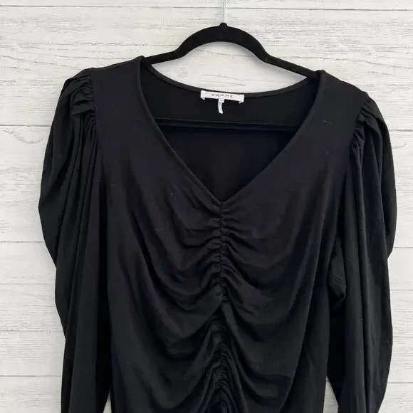 Frame Black Agnes Ruched Knit Long Sleeve Top Size L - Picture 6 of 8